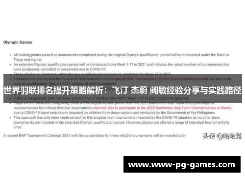 世界羽联排名提升策略解析：飞汀 杰蔚 阀敏经验分享与实践路径