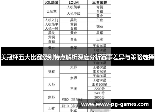 美冠杯五大比赛级别特点解析深度分析赛事差异与策略选择